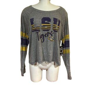 Louisiana State LSU Tigers Cropped Stripe Grey Shirt Women's M New Colosseum